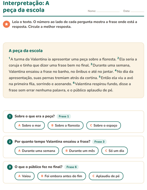 Pré-visualização da ficha de Interpretação de texto para 2º ano do ensino fundamental