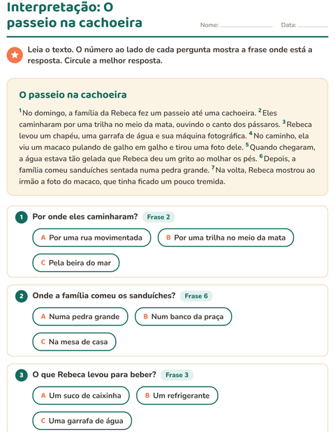 Pré-visualização da ficha de Interpretação de texto para 2º ano do ensino fundamental