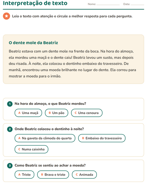 Pré-visualização da ficha de Interpretação de texto para 2º ano do ensino fundamental