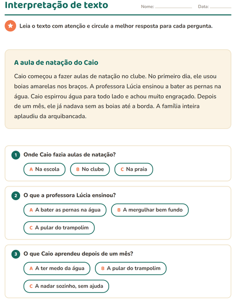 Pré-visualização da ficha de Interpretação de texto para 2º ano do ensino fundamental