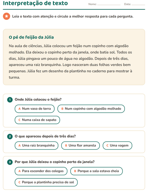 Pré-visualização da ficha de Interpretação de texto para 2º ano do ensino fundamental
