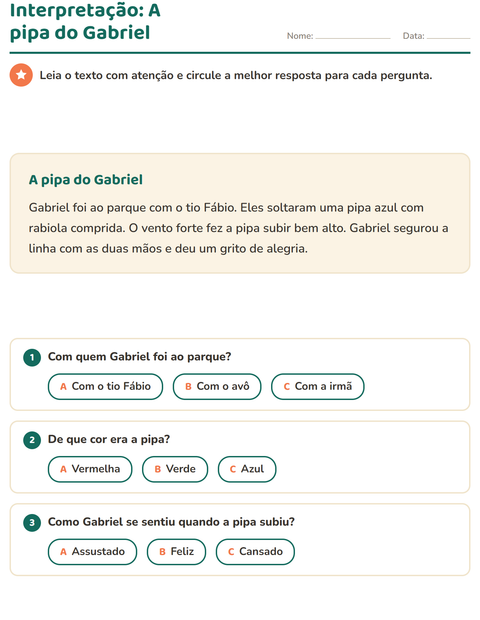 Pré-visualização da ficha de Interpretação de texto para 2º ano do ensino fundamental