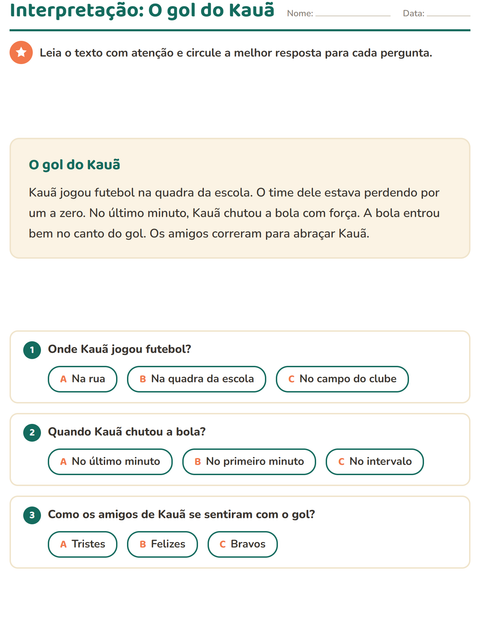 Pré-visualização da ficha de Interpretação de texto para 2º ano do ensino fundamental