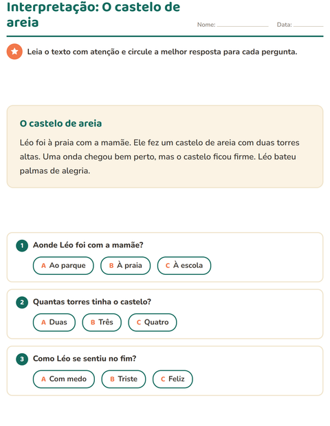 Interpretação de texto: O castelo de areia