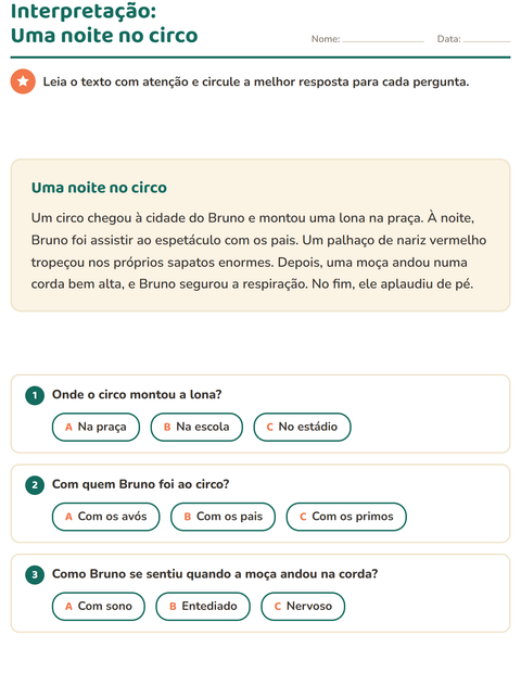 Pré-visualização da ficha de Interpretação de texto para 2º ano do ensino fundamental