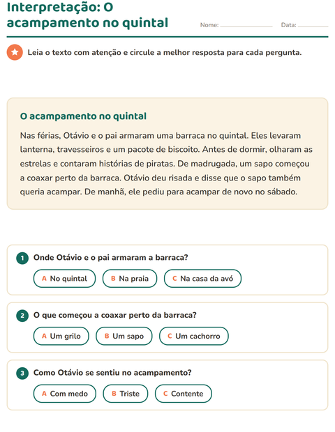 Pré-visualização da ficha de Interpretação de texto para 2º ano do ensino fundamental