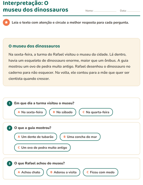 Pré-visualização da ficha de Interpretação de texto para 2º ano do ensino fundamental