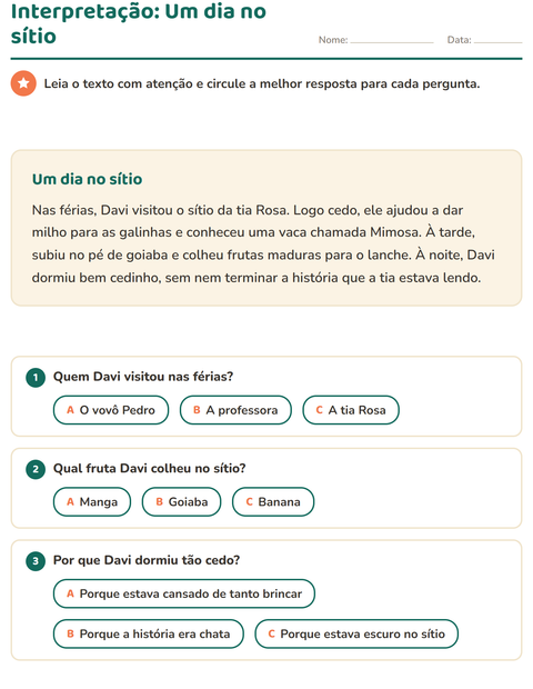 Interpretação de texto: Um dia no sítio