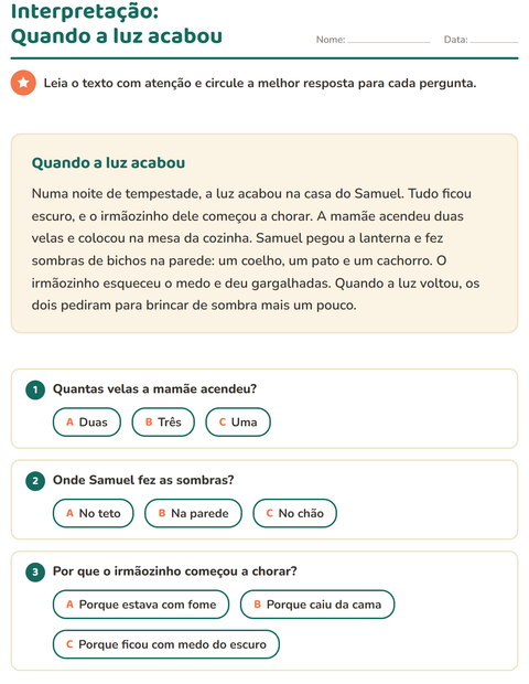 Pré-visualização da ficha de Interpretação de texto para 2º ano do ensino fundamental
