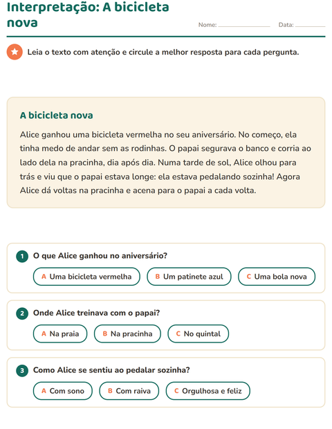 Prévia: Interpretação de texto: A bicicleta nova