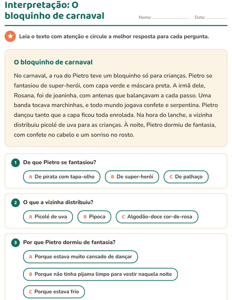 Pré-visualização da ficha de Interpretação de texto para 2º ano do ensino fundamental