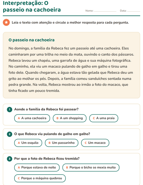 Pré-visualização da ficha de Interpretação de texto para 2º ano do ensino fundamental