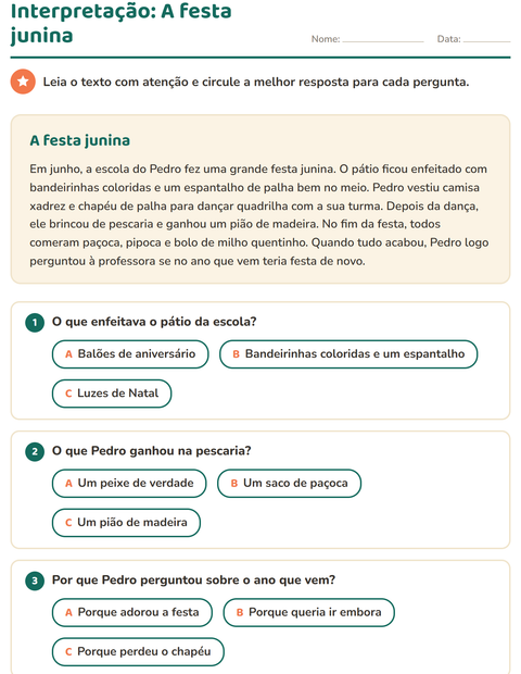 Interpretação de texto: A festa junina