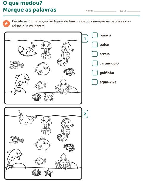 Pré-visualização da ficha de Jogo das diferenças para 1º ano do ensino fundamental