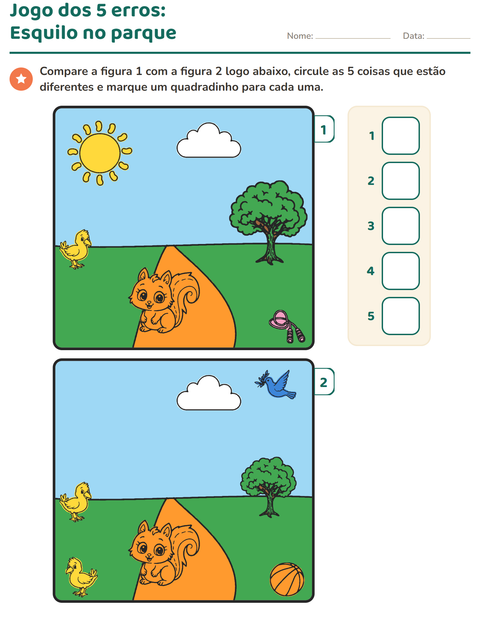 Pré-visualização da ficha de Jogo das diferenças para Educação infantil (pré-escola, 5-7 anos)