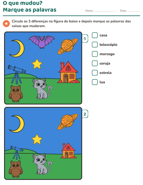 Pré-visualização da ficha de Jogo das diferenças para 1º ano do ensino fundamental
