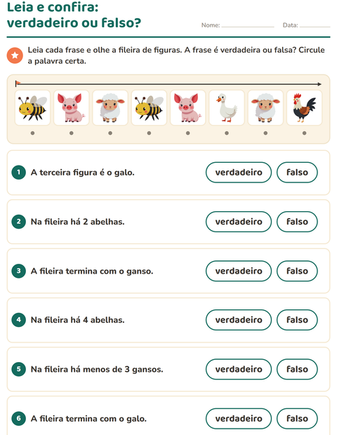 Pré-visualização da ficha de Leia e faça com Animais da fazenda para 1º ano do ensino fundamental