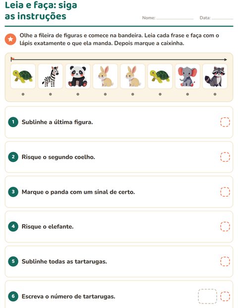 Prévia: Leia e faça: siga as instruções na fileira de animais