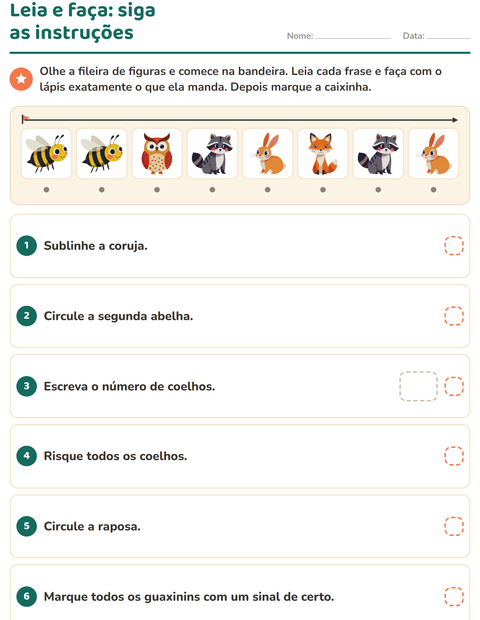 Pré-visualização da ficha de Leia e faça com Criaturas da floresta para 1º ano do ensino fundamental
