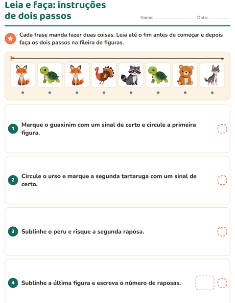 Pré-visualização da ficha de Leia e faça com Criaturas da floresta para 1º ano do ensino fundamental