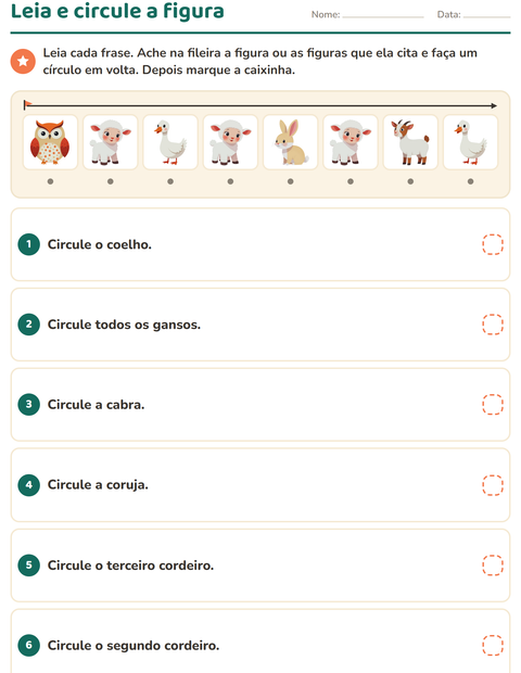 Pré-visualização da ficha de Leia e faça com Animais da fazenda para 1º ano do ensino fundamental