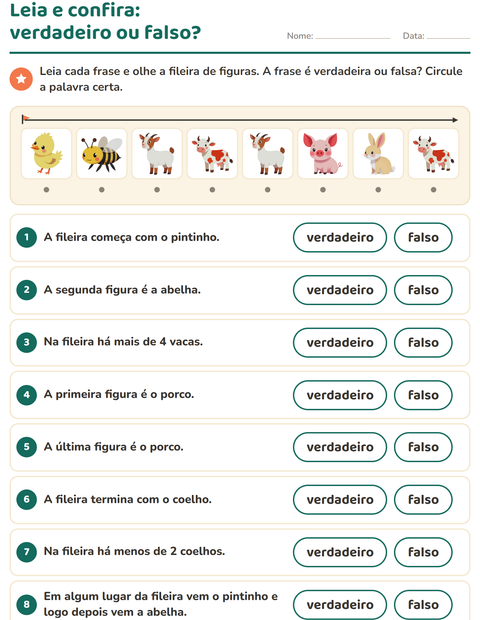 Pré-visualização da ficha de Leia e faça com Animais da fazenda para 1º ano do ensino fundamental