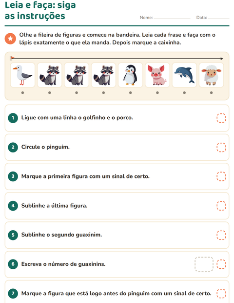 Pré-visualização da ficha de Leia e faça com Animais para 1º ano do ensino fundamental