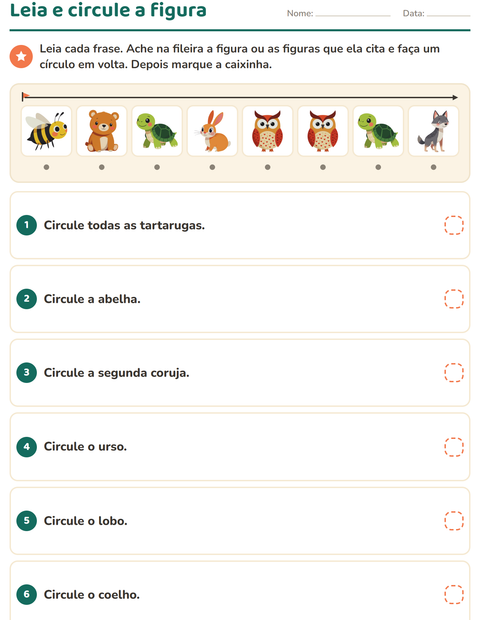 Pré-visualização da ficha de Leia e faça com Criaturas da floresta para 1º ano do ensino fundamental