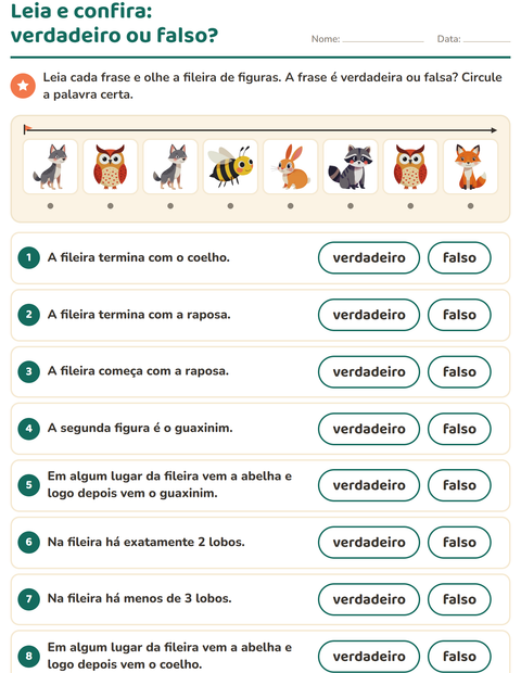 Pré-visualização da ficha de Leia e faça com Criaturas da floresta para 1º ano do ensino fundamental