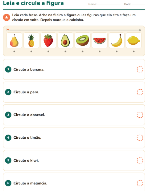 Pré-visualização da ficha de Leia e faça com Frutas para 1º ano do ensino fundamental
