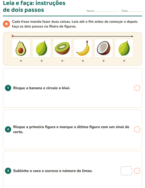 Pré-visualização da ficha de Leia e faça com Frutas para 1º ano do ensino fundamental