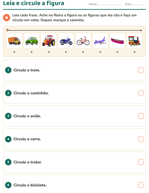 Pré-visualização da ficha de Leia e faça com Veículos para 1º ano do ensino fundamental