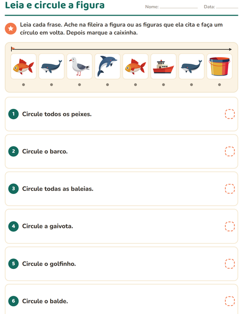 Pré-visualização da ficha de Leia e faça com Praia para 1º ano do ensino fundamental