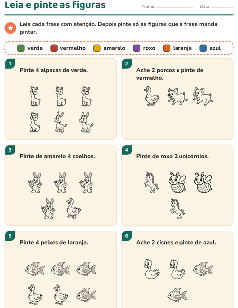 Pré-visualização da ficha de Leia e pinte com Animais da fazenda PB para 1º ano do ensino fundamental