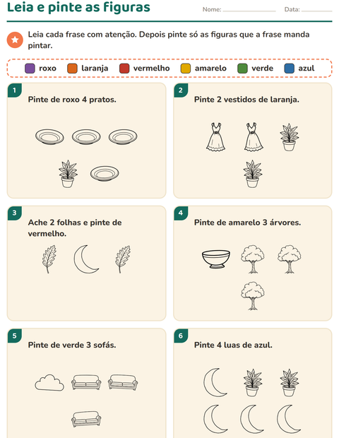 Pré-visualização da ficha de Leia e pinte com Casa e Natureza PB para 1º ano do ensino fundamental