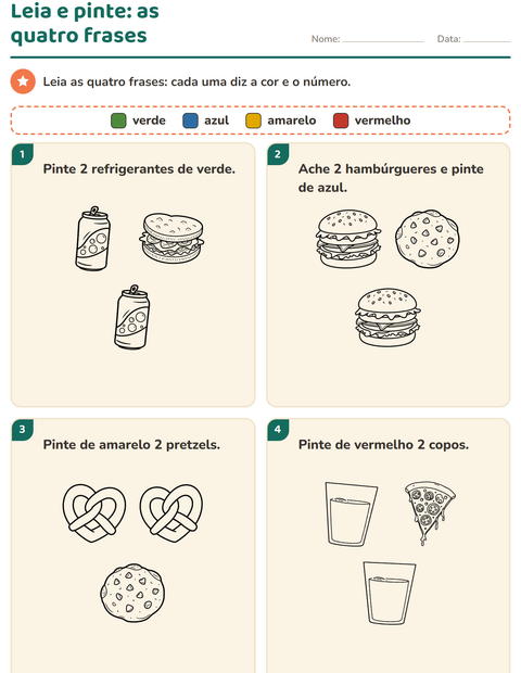 Pré-visualização da ficha de Leia e pinte com Comida PB 3 para 1º ano do ensino fundamental