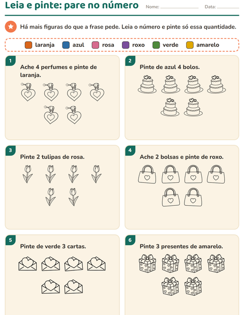 Pré-visualização da ficha de Leia e pinte com Dia dos Namorados PB 2 para 1º ano do ensino fundamental