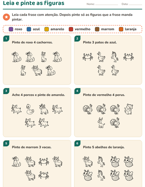 Pré-visualização da ficha de Leia e pinte com Animais da fazenda PB para 1º ano do ensino fundamental