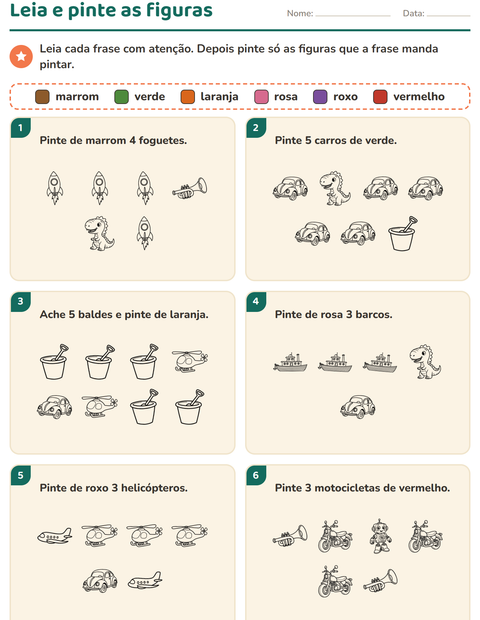 Pré-visualização da ficha de Leia e pinte com Brinquedos PB para 1º ano do ensino fundamental