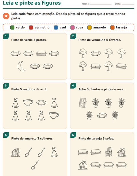 Pré-visualização da ficha de Leia e pinte com Casa e Natureza PB para 1º ano do ensino fundamental