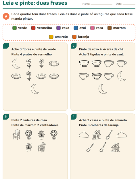 Pré-visualização da ficha de Leia e pinte com Casa e Natureza PB para 1º ano do ensino fundamental