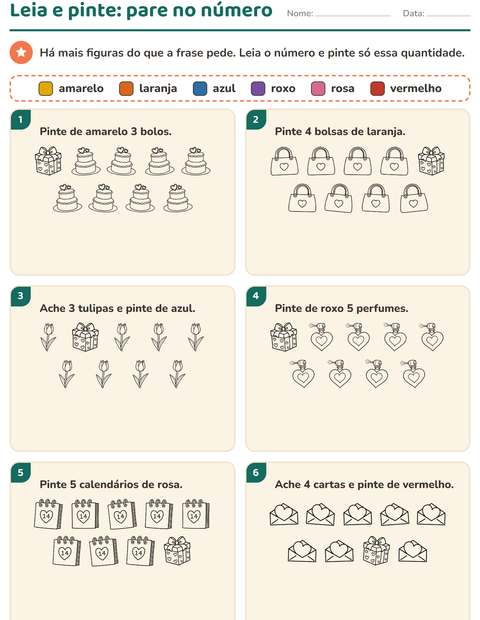 Pré-visualização da ficha de Leia e pinte com Dia dos Namorados PB 2 para 1º ano do ensino fundamental