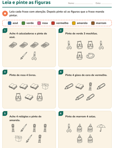 Pré-visualização da ficha de Leia e pinte com Educação PB para 1º ano do ensino fundamental
