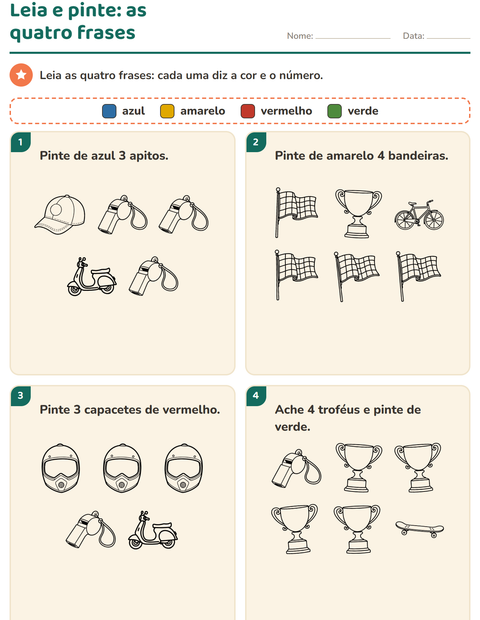 Pré-visualização da ficha de Leia e pinte com Esportes PB para 1º ano do ensino fundamental