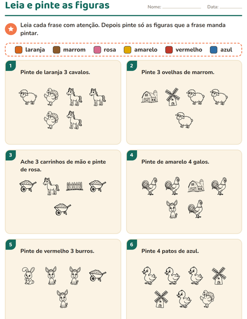 Pré-visualização da ficha de Leia e pinte com Fazenda PB para 1º ano do ensino fundamental