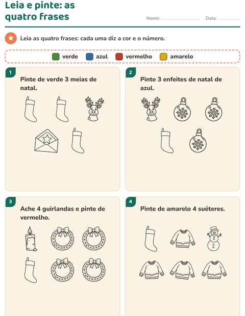 Pré-visualização da ficha de Leia e pinte com Natal P&B para 1º ano do ensino fundamental