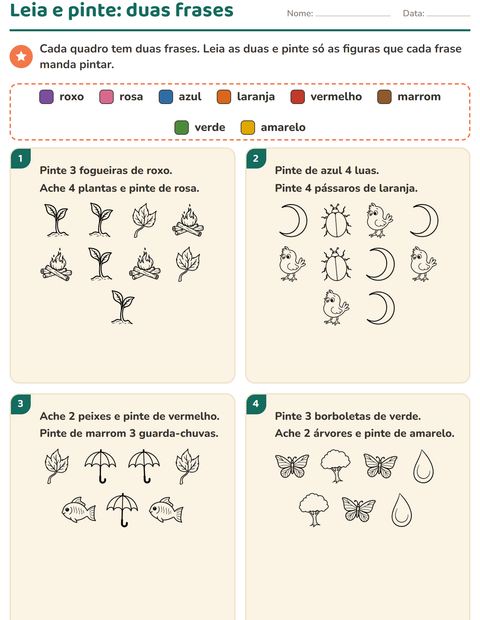 Pré-visualização da ficha de Leia e pinte com Natureza PB para 1º ano do ensino fundamental