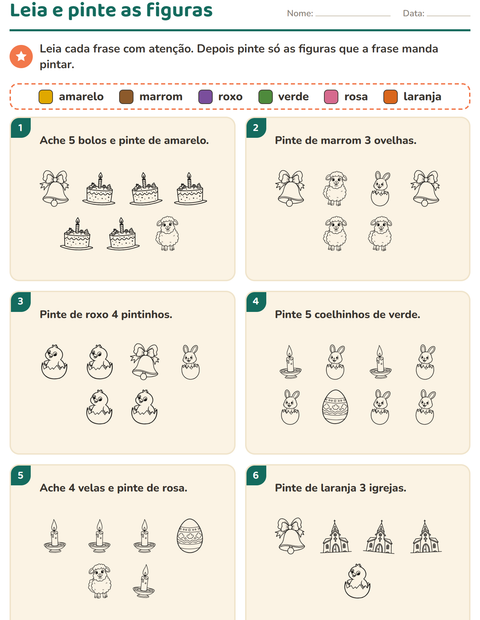Pré-visualização da ficha de Leia e pinte com Páscoa PB 2 para 1º ano do ensino fundamental