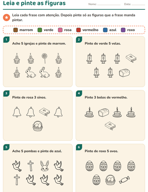 Pré-visualização da ficha de Leia e pinte com Páscoa PB para 1º ano do ensino fundamental