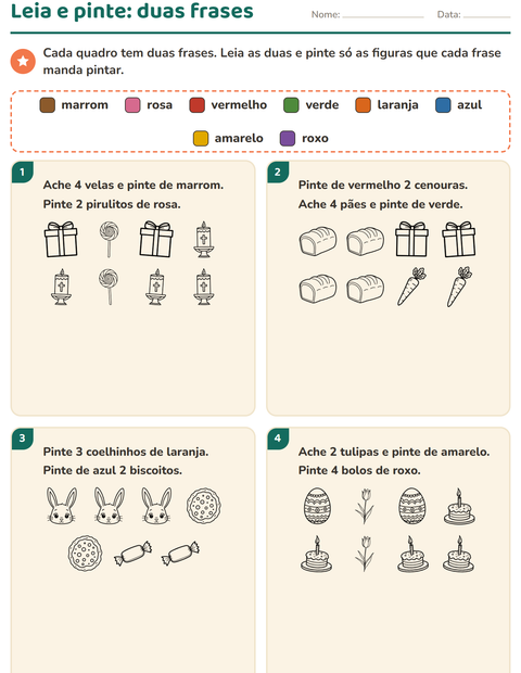 Pré-visualização da ficha de Leia e pinte com Páscoa PB para 1º ano do ensino fundamental